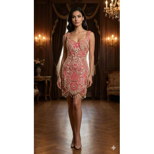 ASOS LUXE – Sukienka Koralowa Perły Cekiny Outlet R. 34 - zdjęcie 12