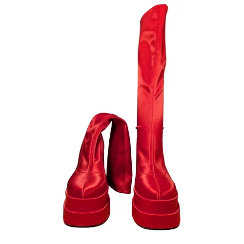 Steve Madden Cypress – Czerwone Satynowe Kozaki na Platformie 41 - zdjęcie 2