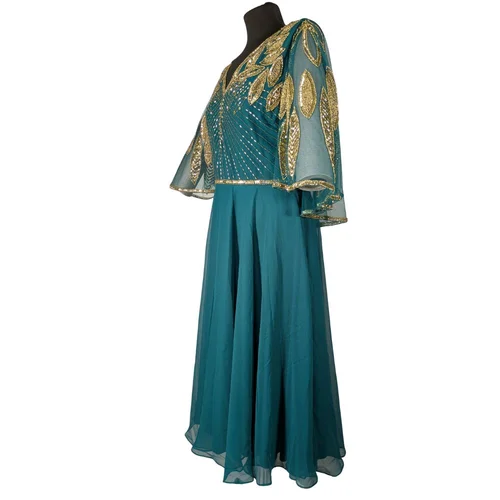 Butik Premium – Suknia Szmaragdowa Złote Koraliki Gatsby R. 38/40 - zdjęcie 3