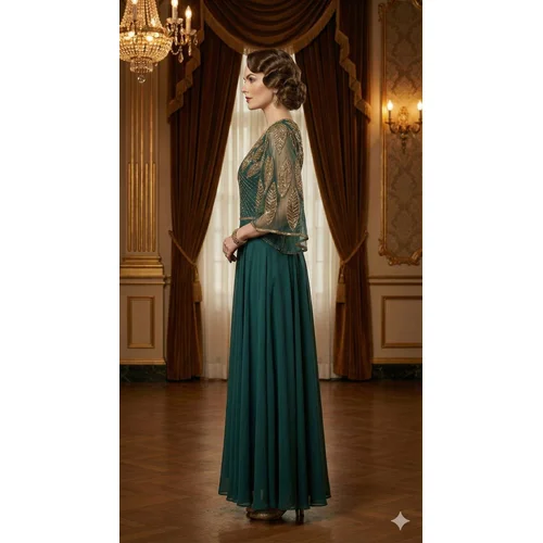 Butik Premium – Suknia Szmaragdowa Złote Koraliki Gatsby R. 38/40 - zdjęcie 6