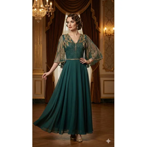 Butik Premium – Suknia Szmaragdowa Złote Koraliki Gatsby R. 38/40 - zdjęcie 7