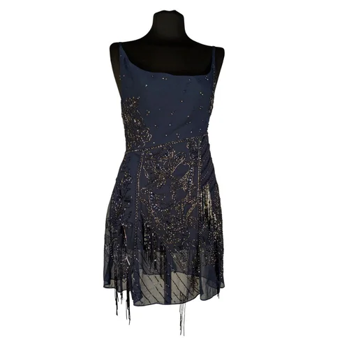 ASOS Design – Sukienka Mini Art Deco Granatowa Frędzle R. 36 - zdjęcie 2