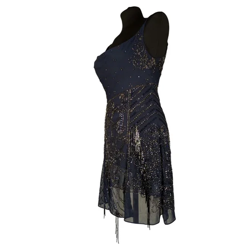 ASOS Design – Sukienka Mini Art Deco Granatowa Frędzle R. 36 - zdjęcie 3