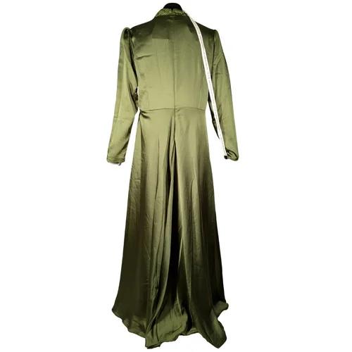 Mihir Istanbul – Suknia Maxi Oliwkowa Satyna Brokat R. 50 (Wypada 44/46) - zdjęcie 5