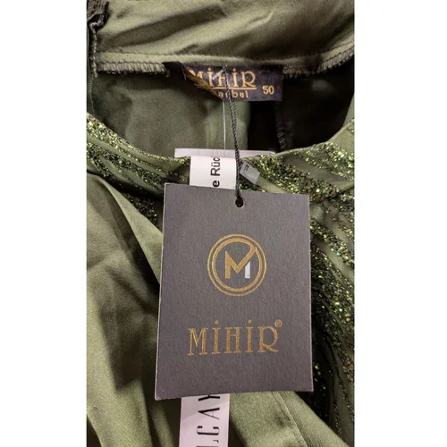 Mihir Istanbul – Suknia Maxi Oliwkowa Satyna Brokat R. 50 (Wypada 44/46) - zdjęcie 7