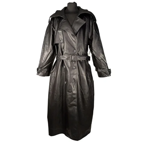 Trendyol – Czarny Skórzany Trencz Groszkowy Maxi R. 50 - zdjęcie 2