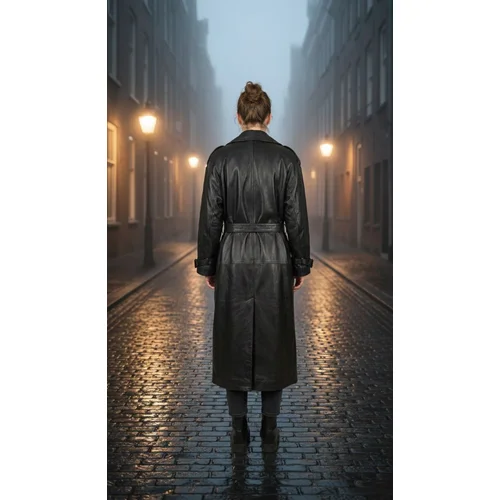 Trendyol – Czarny Skórzany Trencz Groszkowy Maxi R. 50 - zdjęcie 9