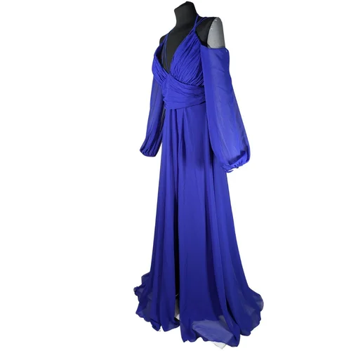 She Wella Sukienka Wieczorowa Chiffon Saks Blue Rozmiar 42 - zdjęcie 3