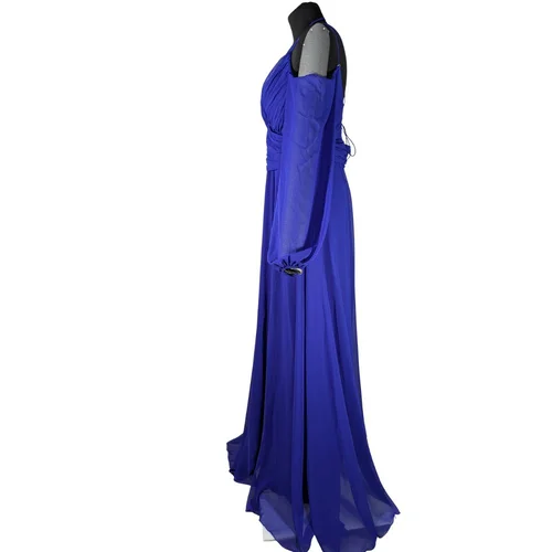 She Wella Sukienka Wieczorowa Chiffon Saks Blue Rozmiar 42 - zdjęcie 4