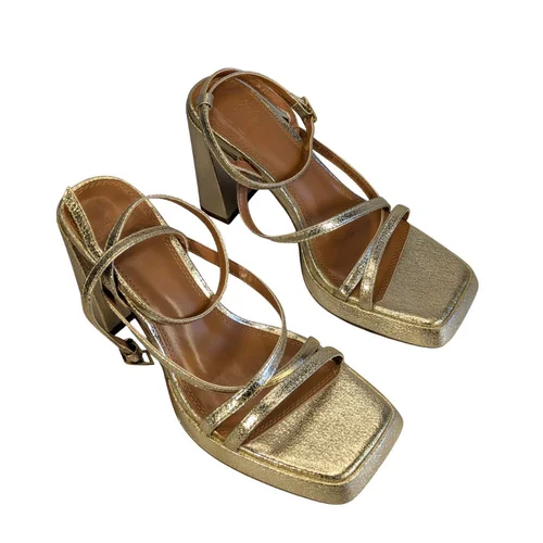 ASOS Design – Sandały Złote Platforma Crackle R. 37 - zdjęcie 5