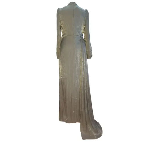 Mihir Istanbul – Metaliczna Suknia Sage Olive z Kryształami R. 40 - zdjęcie 6