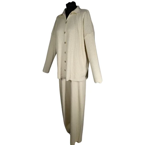 Alaçatı Stili Dzianinowy Komplet Kremowy (Bluza + Spodnie) - zdjęcie 3