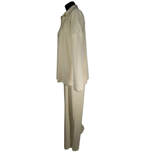 Alaçatı Stili Dzianinowy Komplet Kremowy (Bluza + Spodnie) - zdjęcie 4