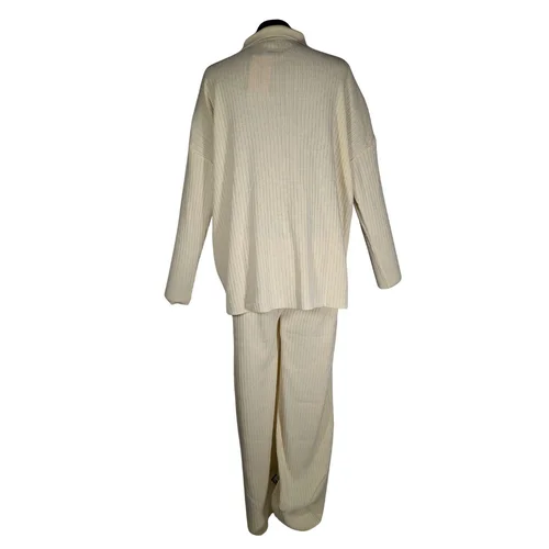 Alaçatı Stili Dzianinowy Komplet Kremowy (Bluza + Spodnie) - zdjęcie 5