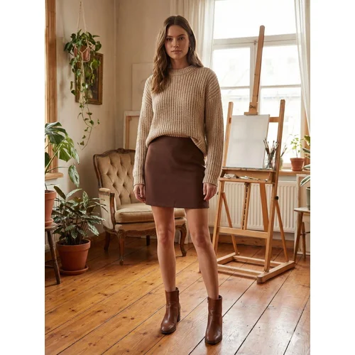 ASMIL – Czekoladowa Spódnica Mini Bawełniana [Rozmiar XS] - zdjęcie 8