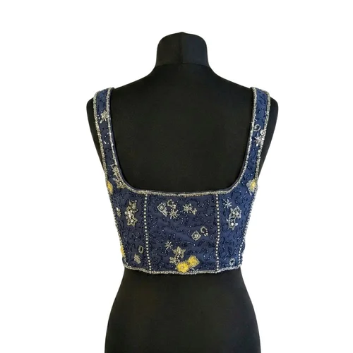 ASOS Design – Top Gorsetowy Granatowy z Koralikami i Cekinami R. 36 - zdjęcie 3