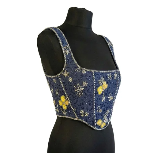 ASOS Design – Top Gorsetowy Granatowy z Koralikami i Cekinami R. 36 - zdjęcie 4