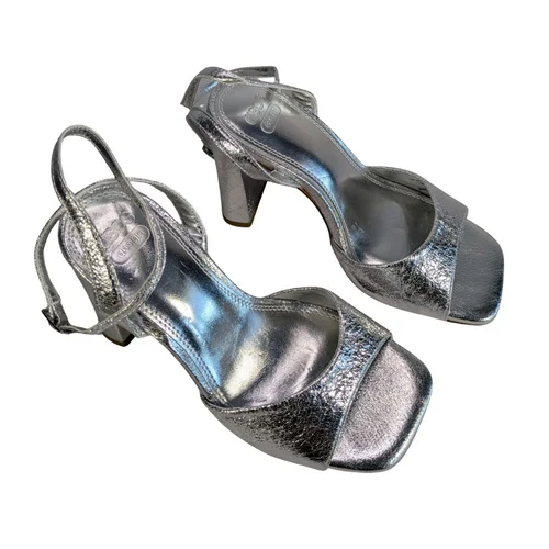 ASOS Design – Srebrne Sandały na Słupku z Kwadratowym Noskiem – 36 - zdjęcie 5