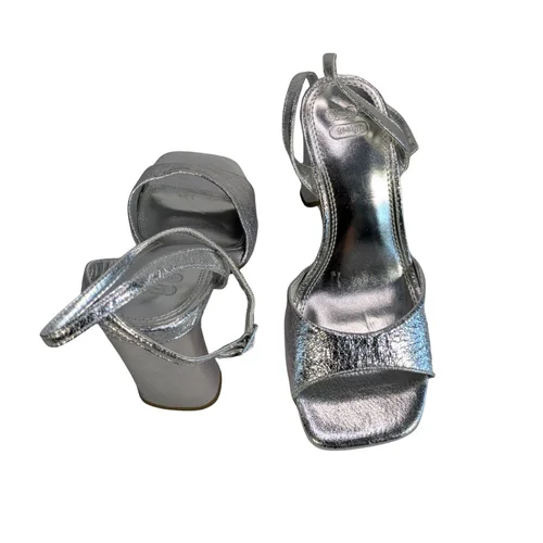 ASOS Design – Srebrne Sandały na Słupku z Kwadratowym Noskiem – 36 - zdjęcie 7