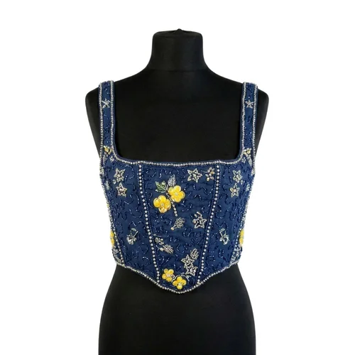 Granatowy Top ASOS DESIGN Wyszywany Koralikami 36 - zdjęcie 6