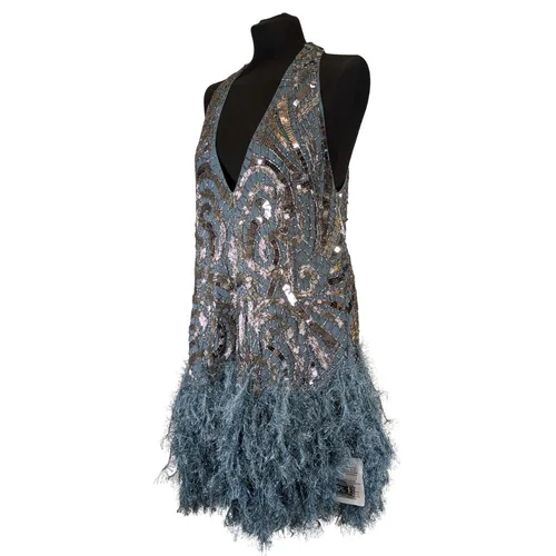 ASOS Edition – Niebieska Sukienka Mini z Piórami i Cekinami 34 - zdjęcie 3