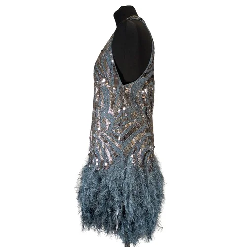 ASOS Edition – Niebieska Sukienka Mini z Piórami i Cekinami 34 - zdjęcie 4