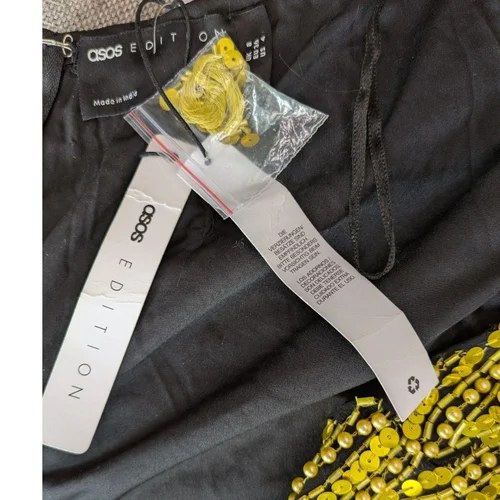 ASOS EDITION – Złota Spódnica Midi z Cekinami i Frędzlami – 36 - zdjęcie 3