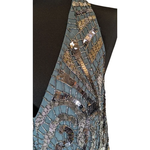 ASOS Edition – Niebieska Sukienka Mini z Piórami i Cekinami 34 - zdjęcie 7