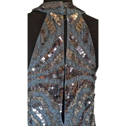 ASOS Edition – Niebieska Sukienka Mini z Piórami i Cekinami 34 - zdjęcie 8