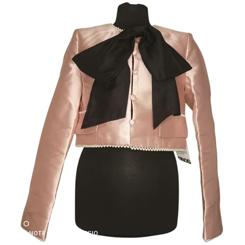 ASOS Luxe – Różowy Żakiet Cropped z Perłami i Czarną Kokardą 36 - zdjęcie 5