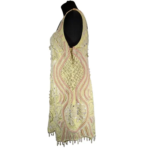 ASOS LUXE – Cytrynowa Sukienka Mini z Perłami – 42 - zdjęcie 3