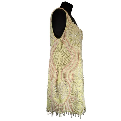 ASOS LUXE – Cytrynowa Sukienka Mini z Perłami – 42 - zdjęcie 4