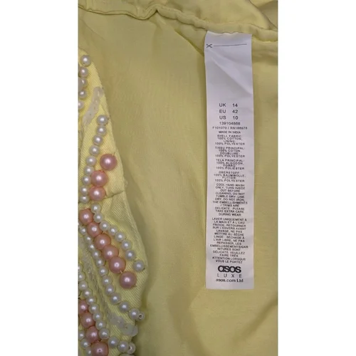 ASOS LUXE – Cytrynowa Sukienka Mini z Perłami – 42 - zdjęcie 5