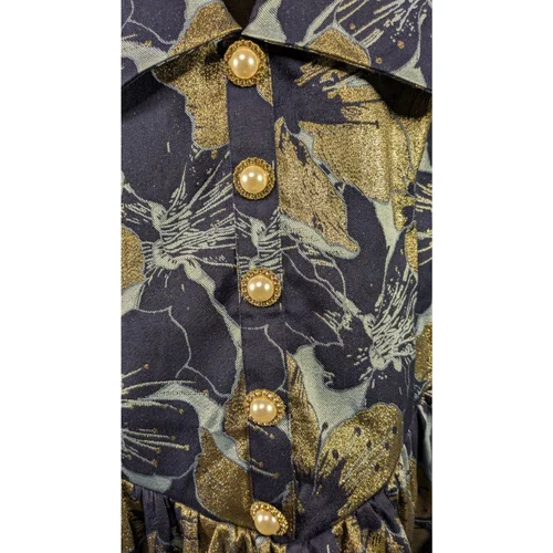 ASOS Luxe – Granatowo-Złota Sukienka Mini Bombka w Kwiaty – 48 - zdjęcie 3