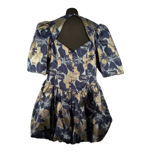 ASOS Luxe – Granatowo-Złota Sukienka Mini Bombka w Kwiaty – 48 - zdjęcie 7