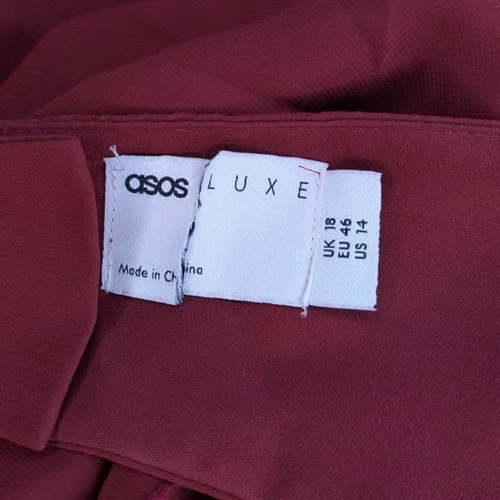 Bordowa gorsetowa sukienka maxi ASOS Kaskadowe falbany Wiązanie Rozmiar 46 - zdjęcie 11