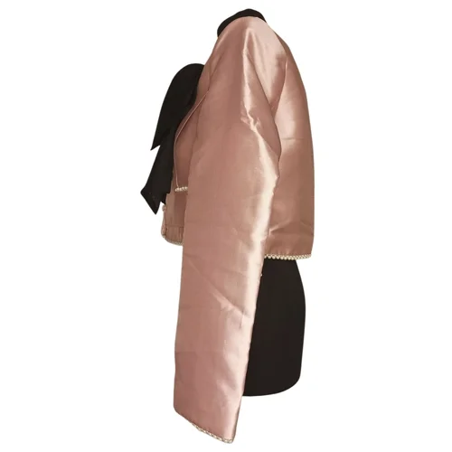 ASOS Luxe – Różowy Żakiet Cropped z Perłami i Czarną Kokardą 36 - zdjęcie 6