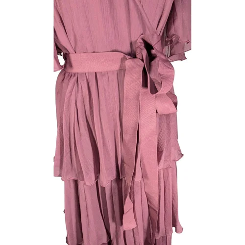 Plisowana Suknia Maxi z Falbanami ASOS Brudny Róż 44 - zdjęcie 4