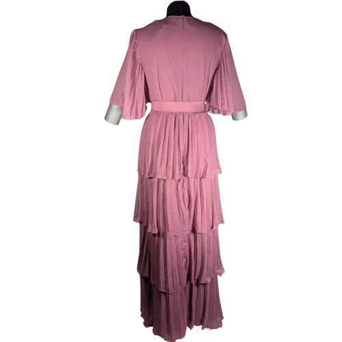 Plisowana Suknia Maxi z Falbanami ASOS Brudny Róż 44 - zdjęcie 10