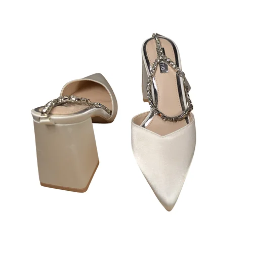 Be Mine Nella – Ivory Satynowe Czółenka Ślubne z Kryształkami 38 (UK 5) - zdjęcie 5