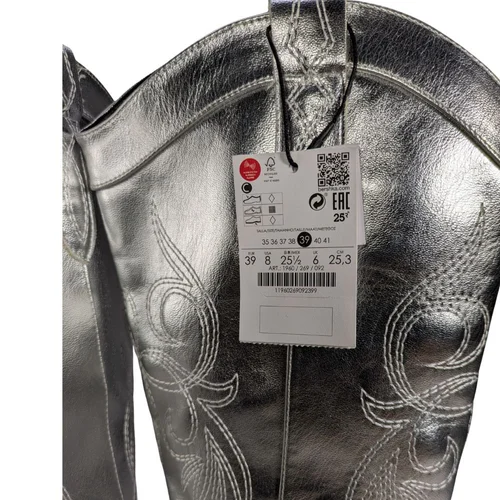 Bershka Metallic Silver Cowboy Boots – Srebrne Kowbojki Damskie 39 - zdjęcie 2