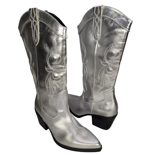 Bershka Metallic Silver Cowboy Boots – Srebrne Kowbojki Damskie 39 - zdjęcie 7