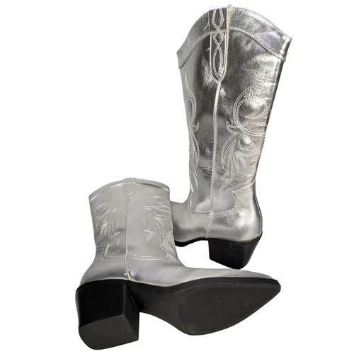 Bershka Metallic Silver Cowboy Boots – Srebrne Kowbojki Damskie 39 - zdjęcie 4