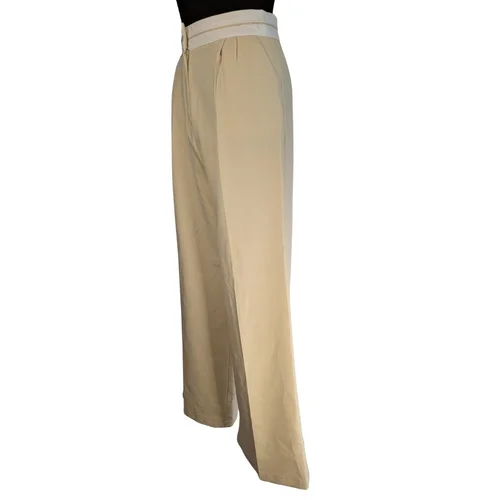 Beżowe Spodnie Szerokie HELLIE M (38) Kontrastowy Pas - zdjęcie 3