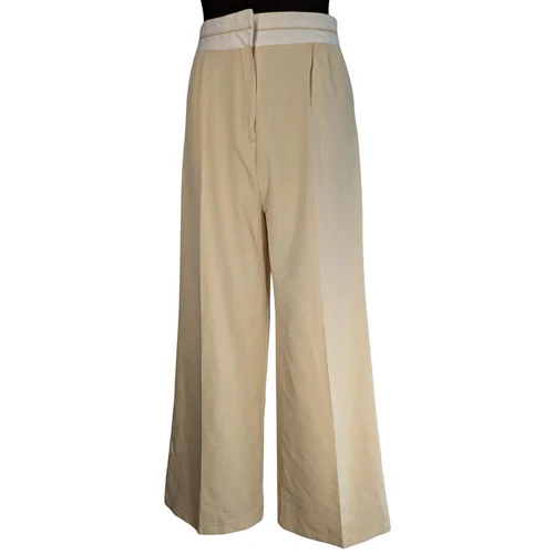 Beżowe Spodnie Szerokie HELLIE M (38) Kontrastowy Pas - zdjęcie 6