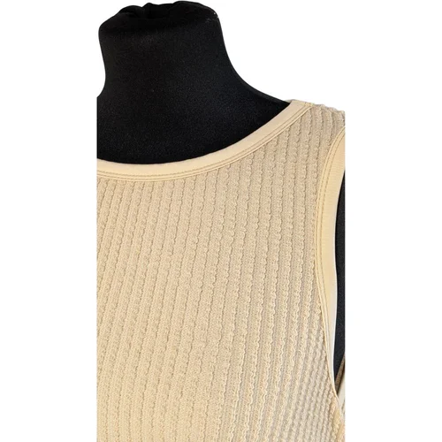 Prążkowana Beżowa Bluzka Bez Rękawów Emery Rose L - zdjęcie 4