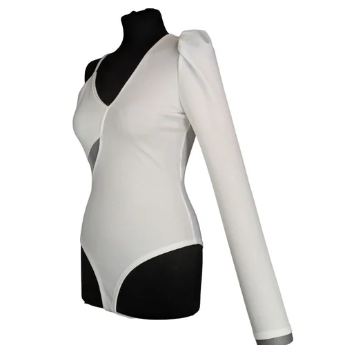 Białe Asymetryczne Body z Bufką i Siateczką Alaçatı Stili R. 36 - zdjęcie 3