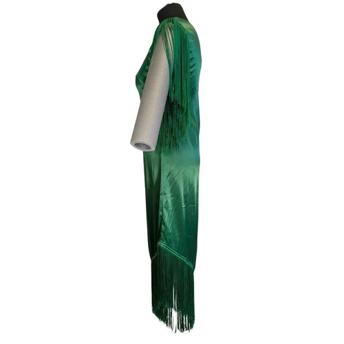 Satynowa Sukienka na Jedno Ramię z Frędzlami Boohoo Zielona 36 - zdjęcie 4