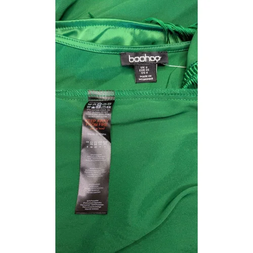 Satynowa Sukienka na Jedno Ramię z Frędzlami Boohoo Zielona 36 - zdjęcie 5