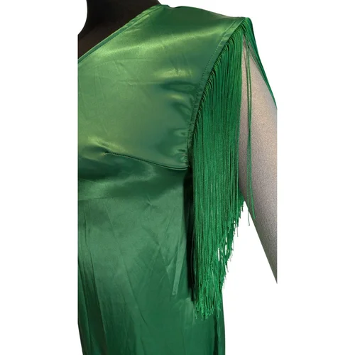 Satynowa Sukienka na Jedno Ramię z Frędzlami Boohoo Zielona 36 - zdjęcie 8